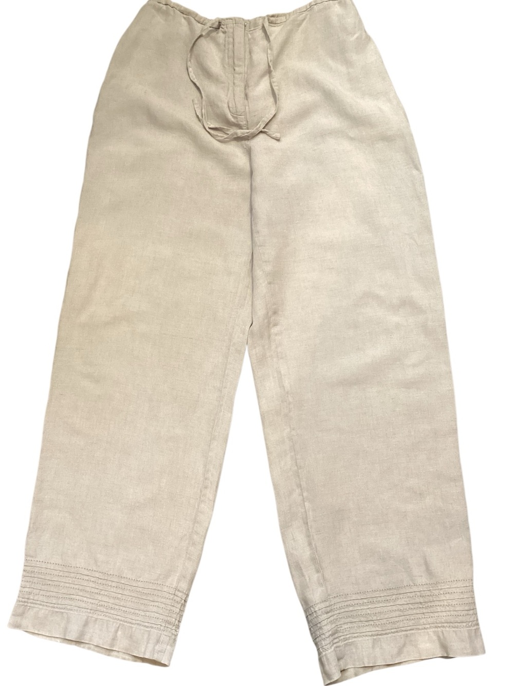 Charter Club 100% Linen Wide Leg Crop Pants Oatmeal Pintuck Hem Size 12